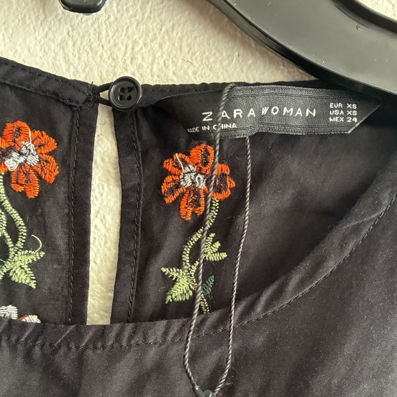 Zara Black Mini Ruffle Tunic Dress With Colorful Floral Embroidery Design XS - Picture 12 of 12